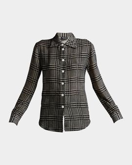 Giorgio Armani Flocked Check Silk Blouse