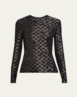 Giorgio Armani Floral Metallic Burnout Long-Sleeve Top