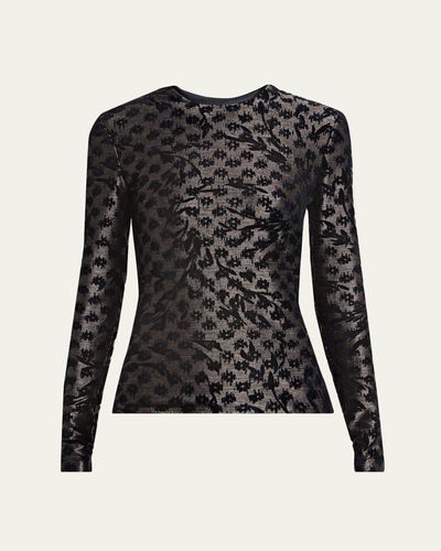 Giorgio Armani Floral Metallic Burnout Long-Sleeve Top