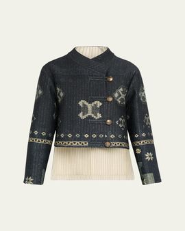 Giorgio Armani Geo-Print Metallic Pinstripe High-Low Caban Coat