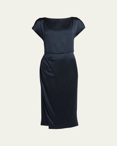 Giorgio Armani Hammered Satin Cap-Sleeve Wrap Midi Dress