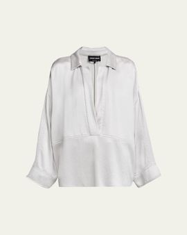 Giorgio Armani Hammered Satin Plunging Collared Shirt
