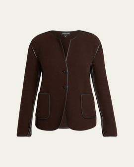 Giorgio Armani Leather Piping Cashmere Fleece Short Coat
