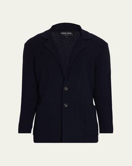 Giorgio Armani Men's Chevron Stitch Cotton Knit Blazer