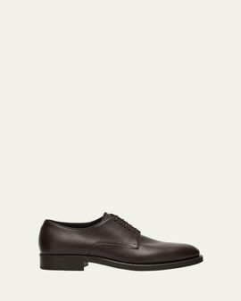 Giorgio Armani Mens Grained Calf Leather Rubber-Sole Derby Shoes