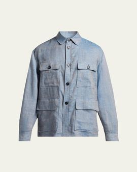 Giorgio Armani Men's Linen Flap-Pocket Field Jacket