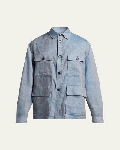 Giorgio Armani Men's Linen Flap-Pocket Field Jacket