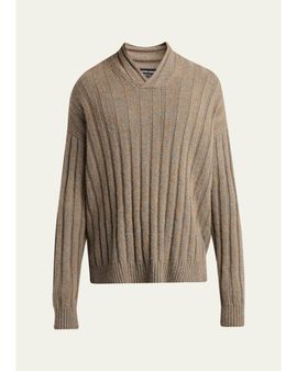 Giorgio Armani Men's Ribbed-Knit Wool Shawl-Collar Sweater
