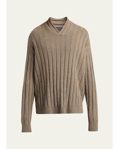 Giorgio Armani Men's Ribbed-Knit Wool Shawl-Collar Sweater