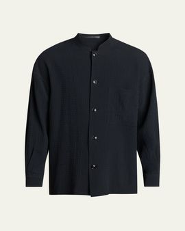 Giorgio Armani Men's Seersucker Band-Collar Guru Shirt