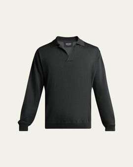 Giorgio Armani Men's Silk and Cotton Knit Johnny Collar Polo Sweater