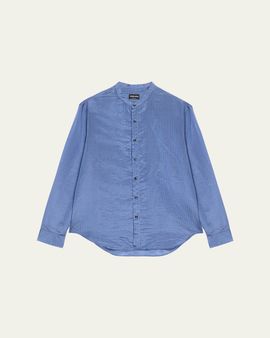 Giorgio Armani Men's Striped Band-Collar Sport Shirt