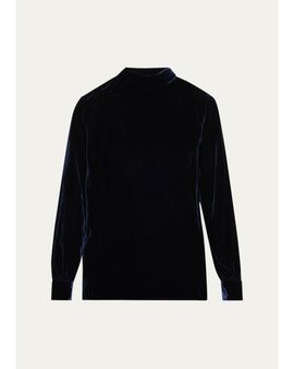 Giorgio Armani Mock-Neck Velvet Long-Sleeve Shirt
