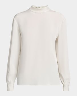 Giorgio Armani Neck-Tie Long-Sleeve Silk Top