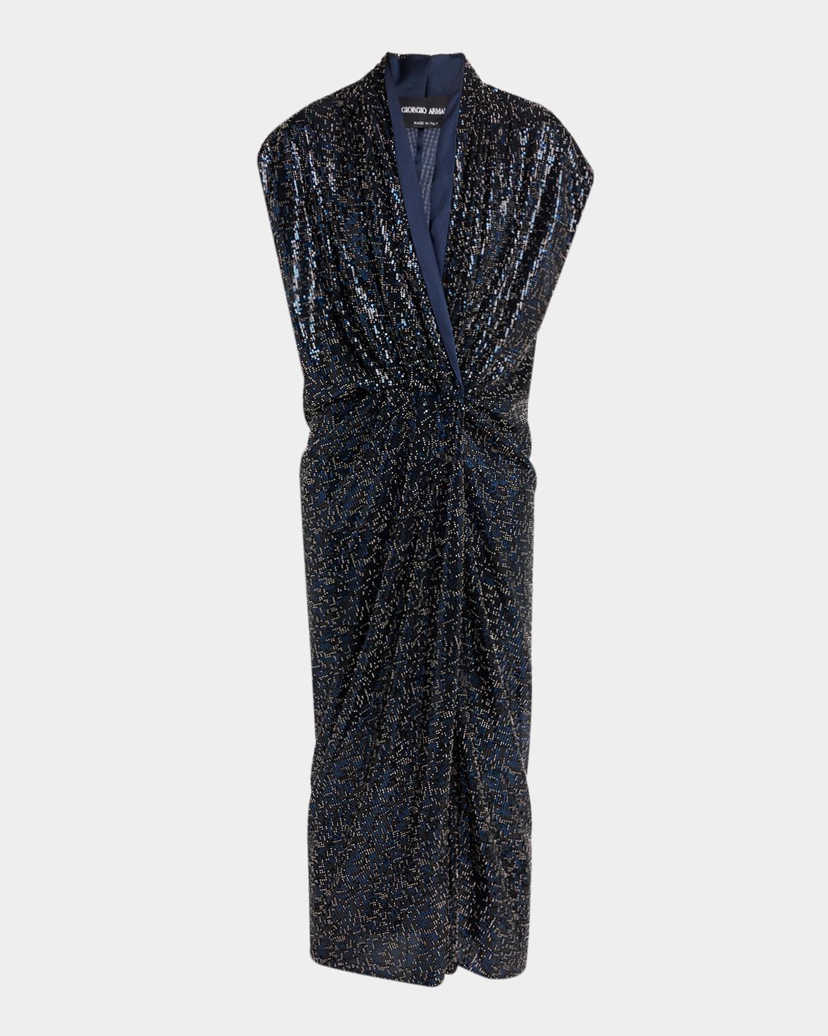Giorgio Armani Sequined Cap-Sleeve Gathered Dress