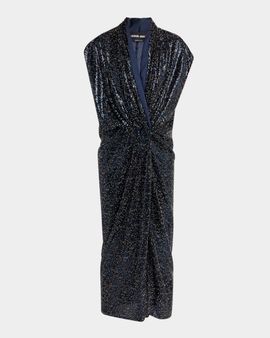 Giorgio Armani Sequined Cap-Sleeve Gathered Dress
