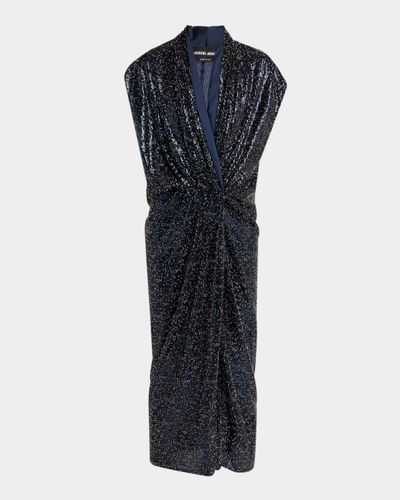 Giorgio Armani Sequined Cap-Sleeve Gathered Dress