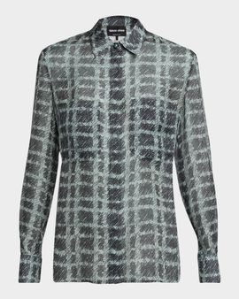 Giorgio Armani Sheer Silk Plaid Button-Front Shirt