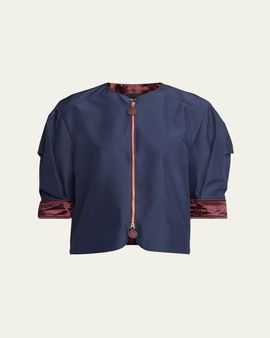 Giorgio Armani Short-Sleeve Silk Shantung Caban Coat