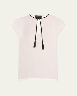 Giorgio Armani Silk Georgette Short Blouse with Tie Neck Detail