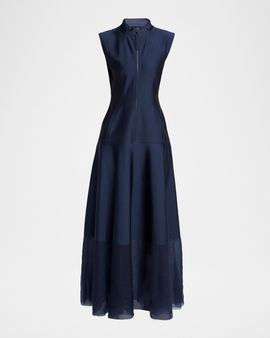 Giorgio Armani Sleeveless Sheer Tiered Zip Maxi Dress