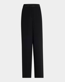 Giorgio Armani Strass Waistband Straight-Leg Silk Trousers