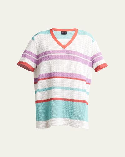 Giorgio Armani Striped Crochet Mini T-Shirt Dress