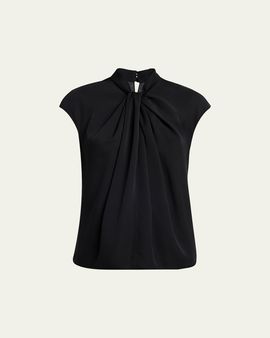 Giorgio Armani Twisted Cap-Sleeve Georgette Silk Blouse