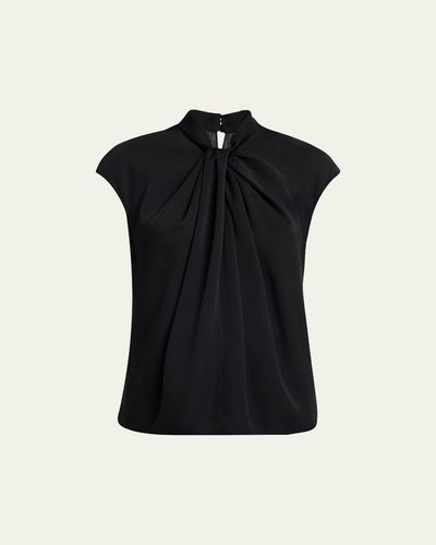 Giorgio Armani Twisted Cap-Sleeve Georgette Silk Blouse