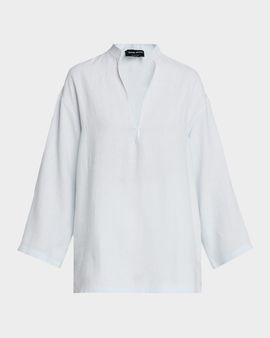 Giorgio Armani V-Neck Long-Sleeve Hemp Tunic Shirt