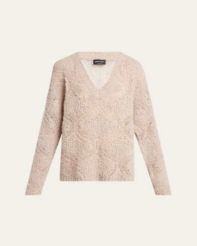 Giorgio Armani V-Neck Wool Cashmere Open-Knit Sweater