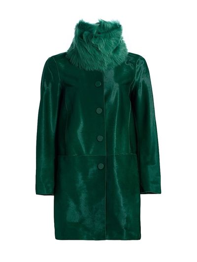 Giorgio Armani Women's Shearling-Trim Calf Hair Slim-Fit Coat
