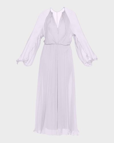 Giorgio Armani Zip-Front Long-Sleeve Silk Chiffon Layered Gown