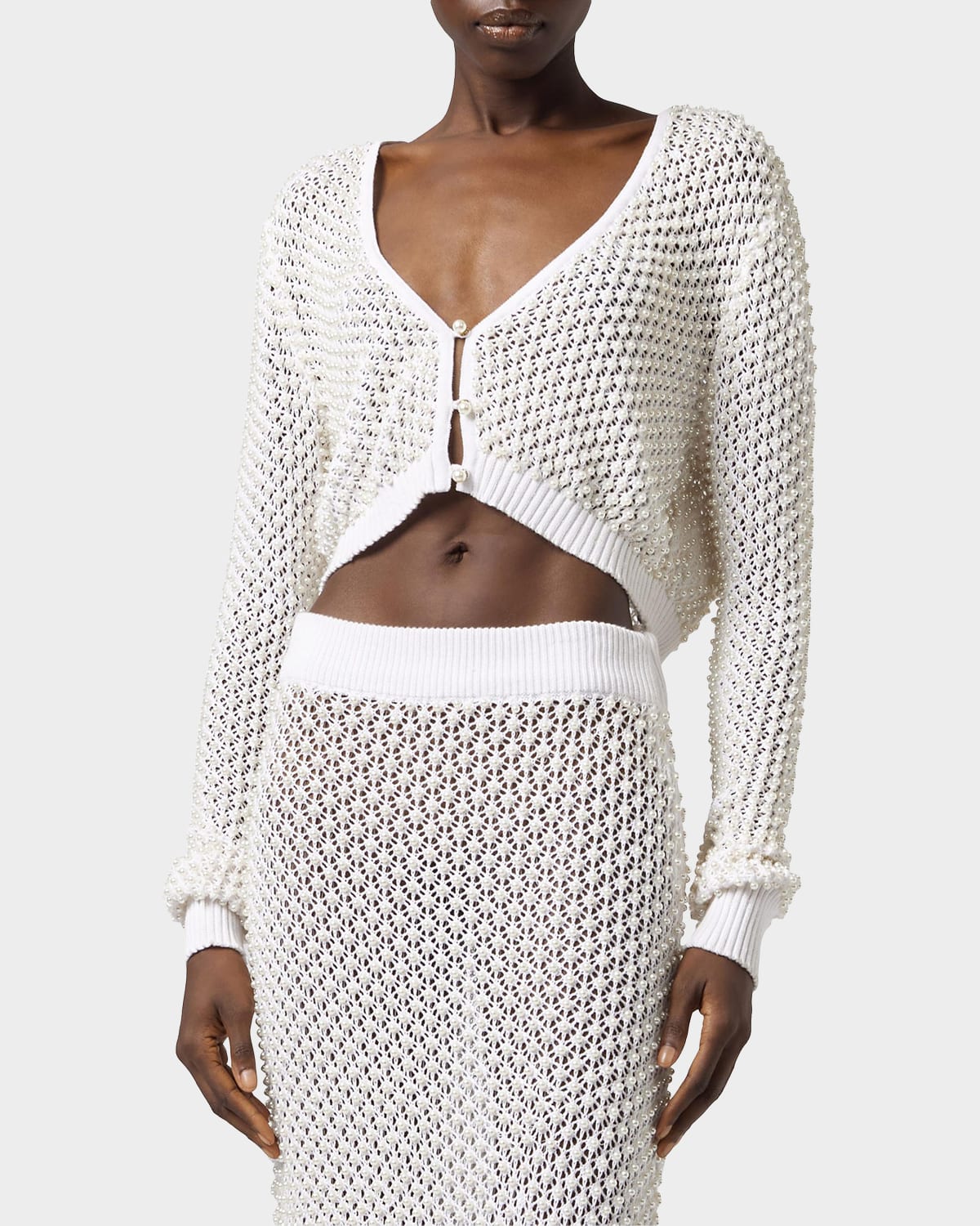 GIUSEPPE DI MORABITO Act II: The Fall Of Icarus Maglia Imitation Pearl Crop Knit Cardigan