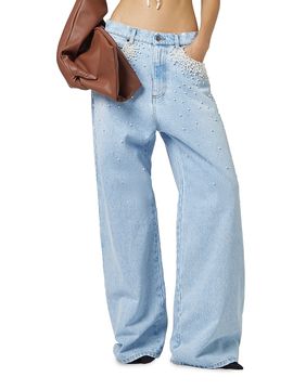 Giuseppe Di Morabito Women's Act II: The Fall of Icarus Imitation Pearl-Embellished Wide-Leg Jeans