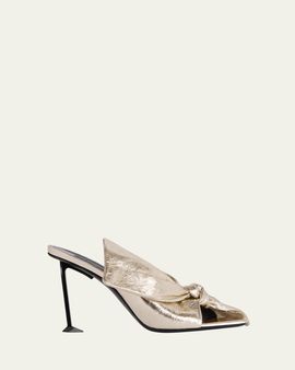 Givenchy 95mm Crinkled Metallic Leather Bow Mules