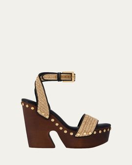 Givenchy Clog Raffia-Effect Platform Sandals with Studs Detail