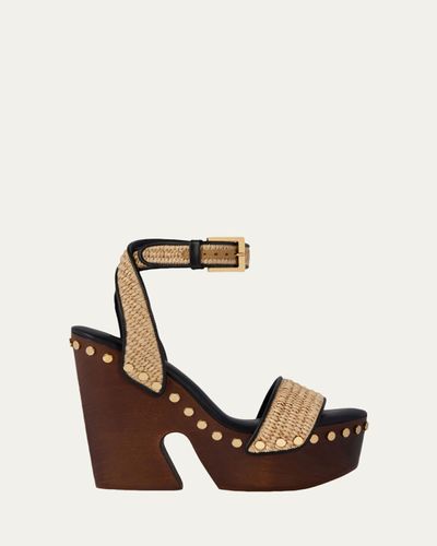 Givenchy Clog Raffia-Effect Platform Sandals with Studs Detail