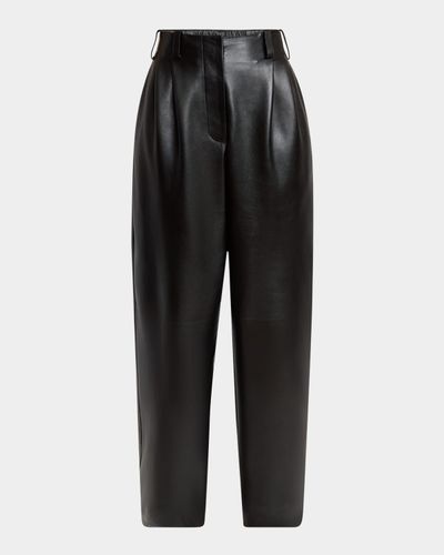 Givenchy Double Pleated Leather Barrel-Leg Trousers