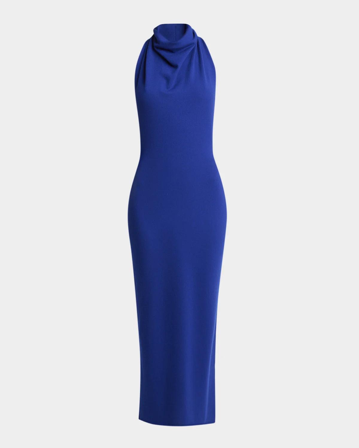 Givenchy Draped Halter Wool Knit Maxi Dress