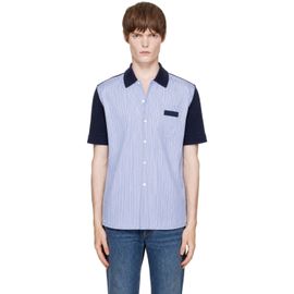 Givenchy Givenchy Blue & Navy Striped 'Givenchy Paris' Gros Grain Shirt