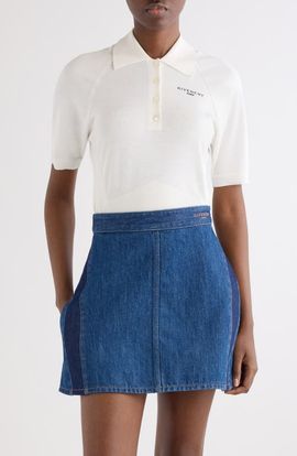 Givenchy Givenchy Crop Short Sleeve Cotton & Silk Polo Sweater