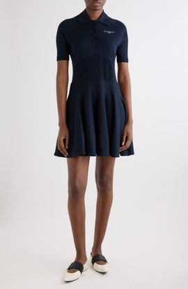 Givenchy Givenchy Embroidered Logo Cotton & Silk Blend A-Line Polo Dress