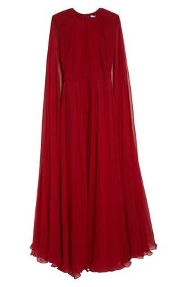Givenchy Givenchy Long Sleeve Silk Crepon Cape Gown
