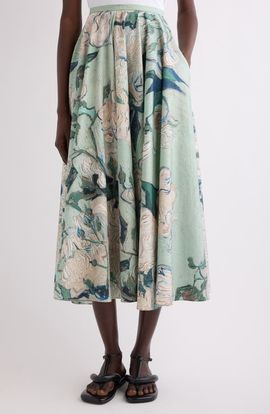 Givenchy Givenchy Rose Jacquard Gathered Cotton A-Line Midi Skirt