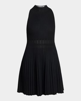 Givenchy High-Neck Sleeveless Sheer Pleated Knit Mini Dress