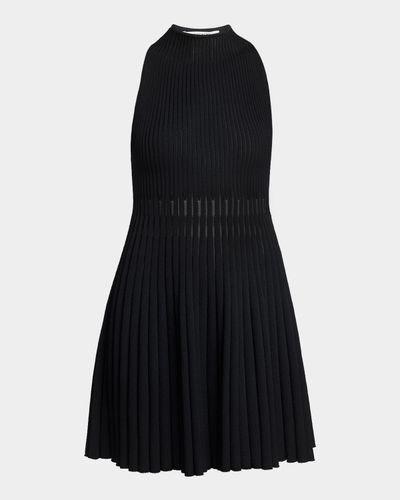 Givenchy High-Neck Sleeveless Sheer Pleated Knit Mini Dress