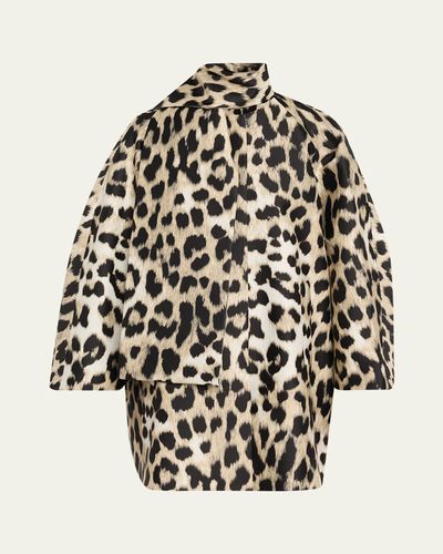 Givenchy Leopard Jacquard Short Cocoon Coat With Scarf