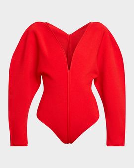 Givenchy Puff-Sleeve Deep V-Neck Bodysuit