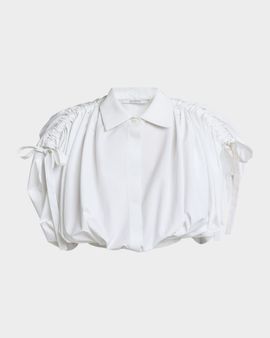 Givenchy Ruched Cotton-Poplin Crop Collared Bubble Shirt